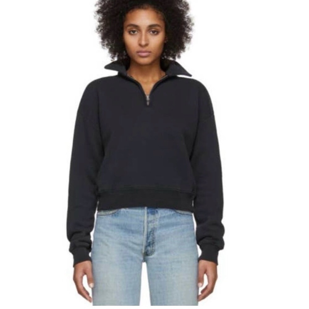 RE/DONE 70's Half Zip Sweatshirt in Washed Black Size small